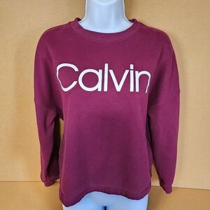 Calvin Klein Burgundy Cropped Logo Sweatshirt Size M Excellent Condition